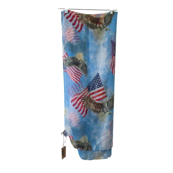 Woodland Creek Patriotic Scarf American Flag Eagle Print Blue 4th of July USA - Picture 1 of 10